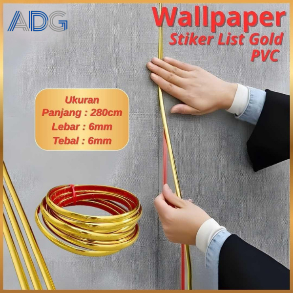 ADG - Wall STICKER Panjang 3 meter PVC list gold  / LIST PLAT STRIP MIRROR / LIST GOLD PLAT STRIP HA