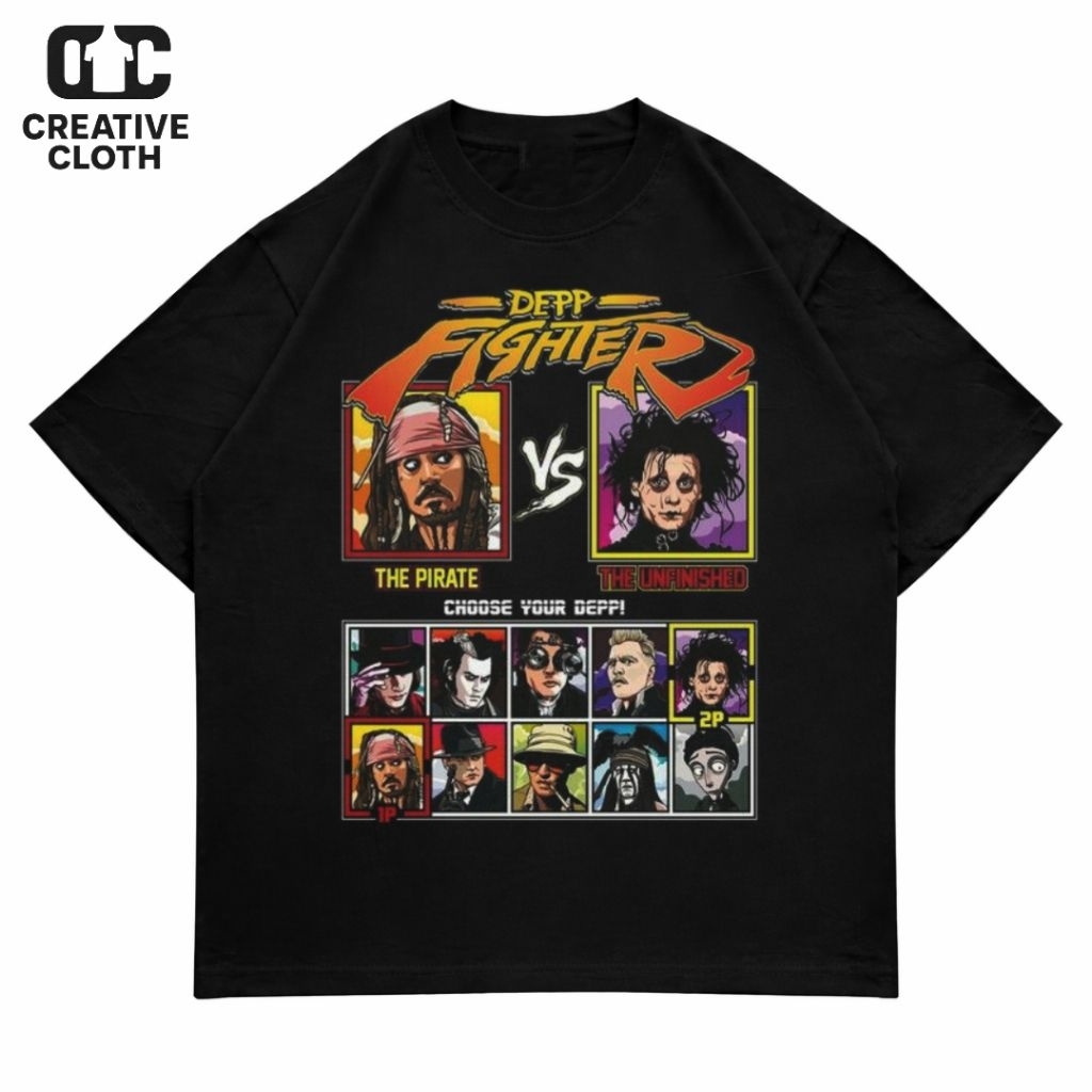 KAOS BAJU OVERSIZE DEEP FIGHTER PIRATES OF THE CARIBBEAN VS EDWARD SCISSOR | T-SHIRT OVERSIZE HITAM 