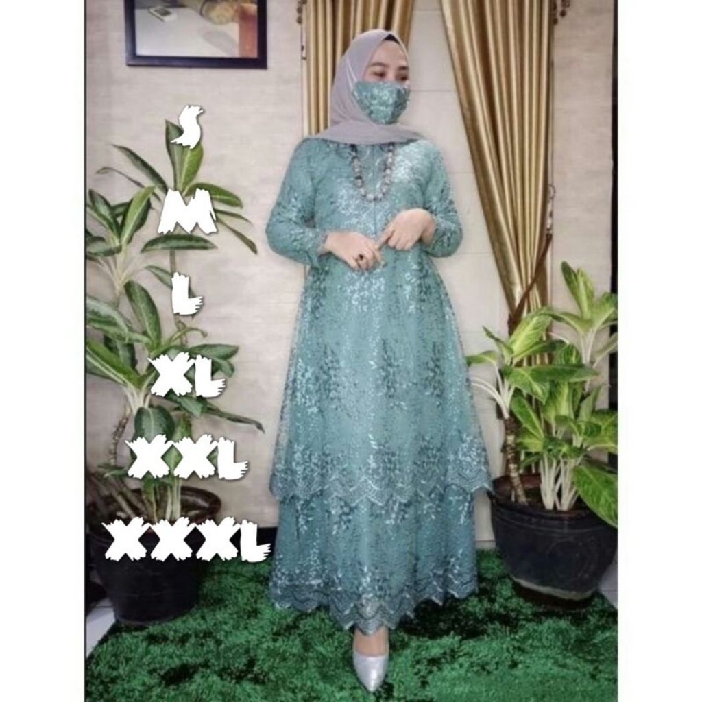 ARUMI - GAMIS MALAYSIA BRUKAT TILLE MUTIARA ( S M L XL XXL XXXL ) REALPICT/ GAMIS KONDANGAN MUSLIM L