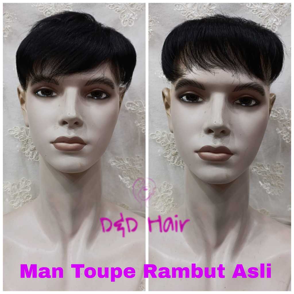 Toupee Wig - Toupee Pria - D&D1618 - Penutup Rambut Tipis / Botak - Rambut Asli - Black