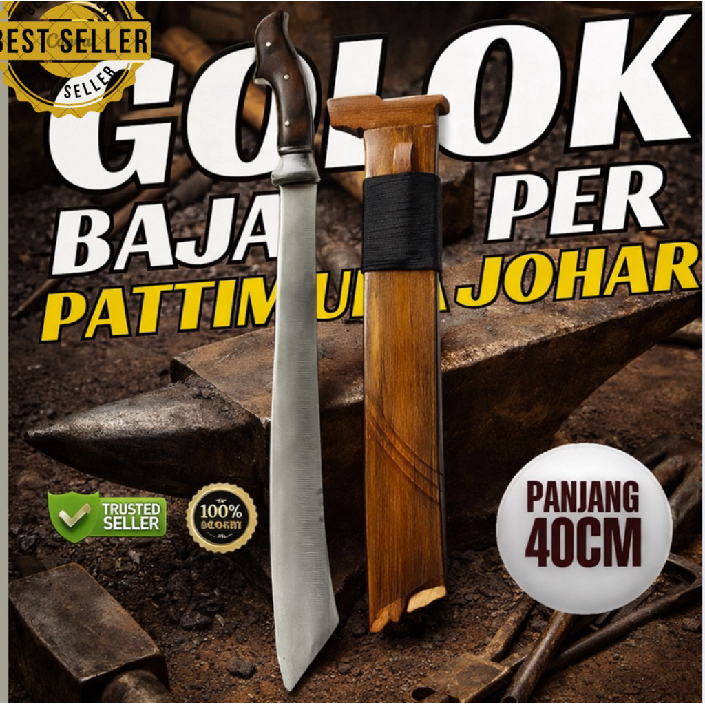 Golok Pattimura Johar Baja Per SUP 9 Asli | Golok Kerja Berat Fulltang Super Tajam 40cm