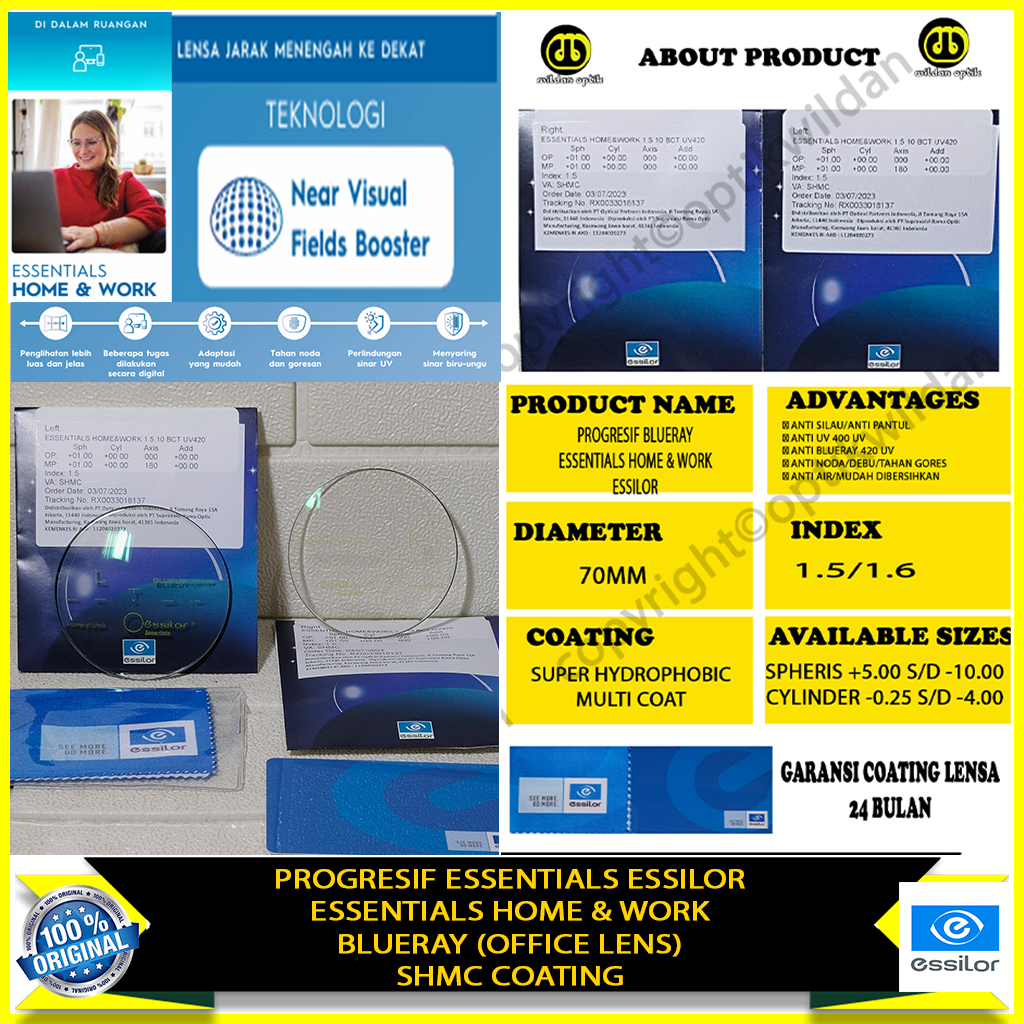 ESSILOR PROGRESIF ESSENTIALS HOME & WORK BLUE SERIES