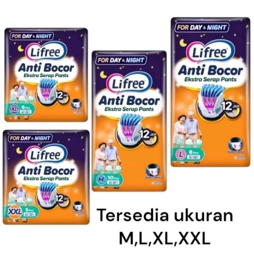 Lifree Ekstra Serap/Tipis & Nyaman - M10/L8/XL6 Popok Celana Dewasa