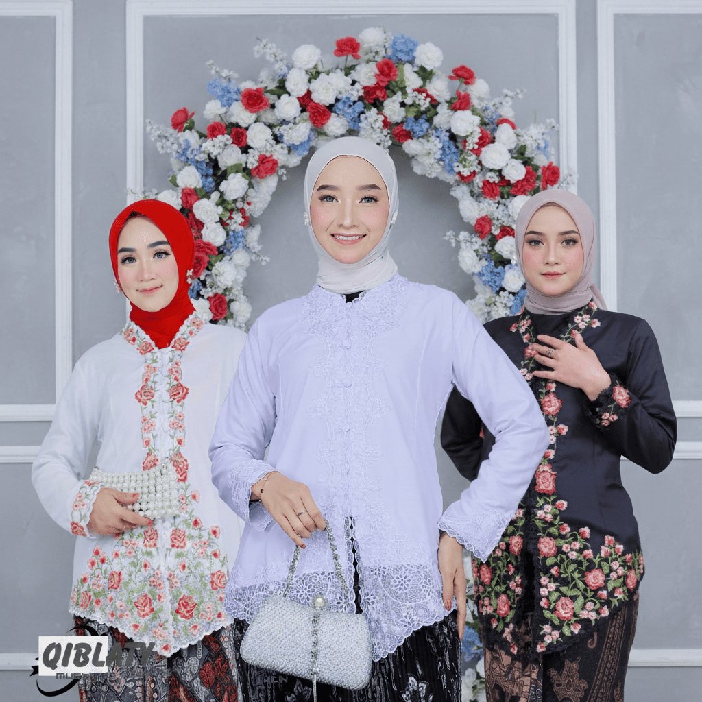 Satu set kebaya encim lengan panjang bordir/setelan kebaya wisuda/kebaya modern