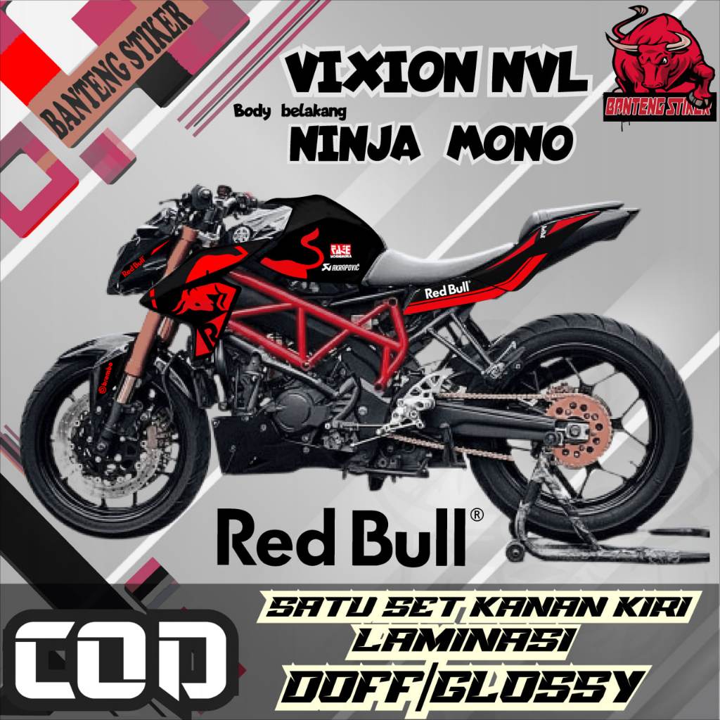 Stiker striping variasi sepeda motor VIXION NVL "new vixion lighting" body belakang NINJA MONO motif