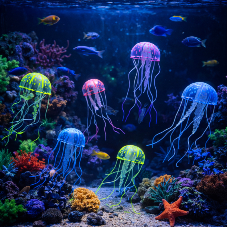 Hiasan Aquarium Ubur Ubur JellyFish Glowing / Ornamen Aquarium Aquascape Ubur Ubur Tema Reeftank