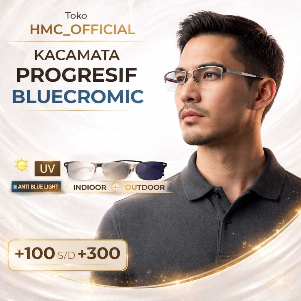 Kacamata Baca Dan Jalan PROGRESIF BLUECROMIC Pria SPORT HALF FRAME STAINLESS Kaca Mata Plus+100+150