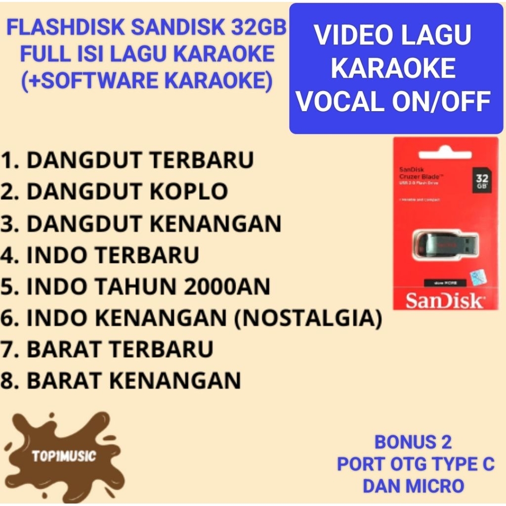 flashdisk sandisk 32GB isi lagu karaoke player dangdut