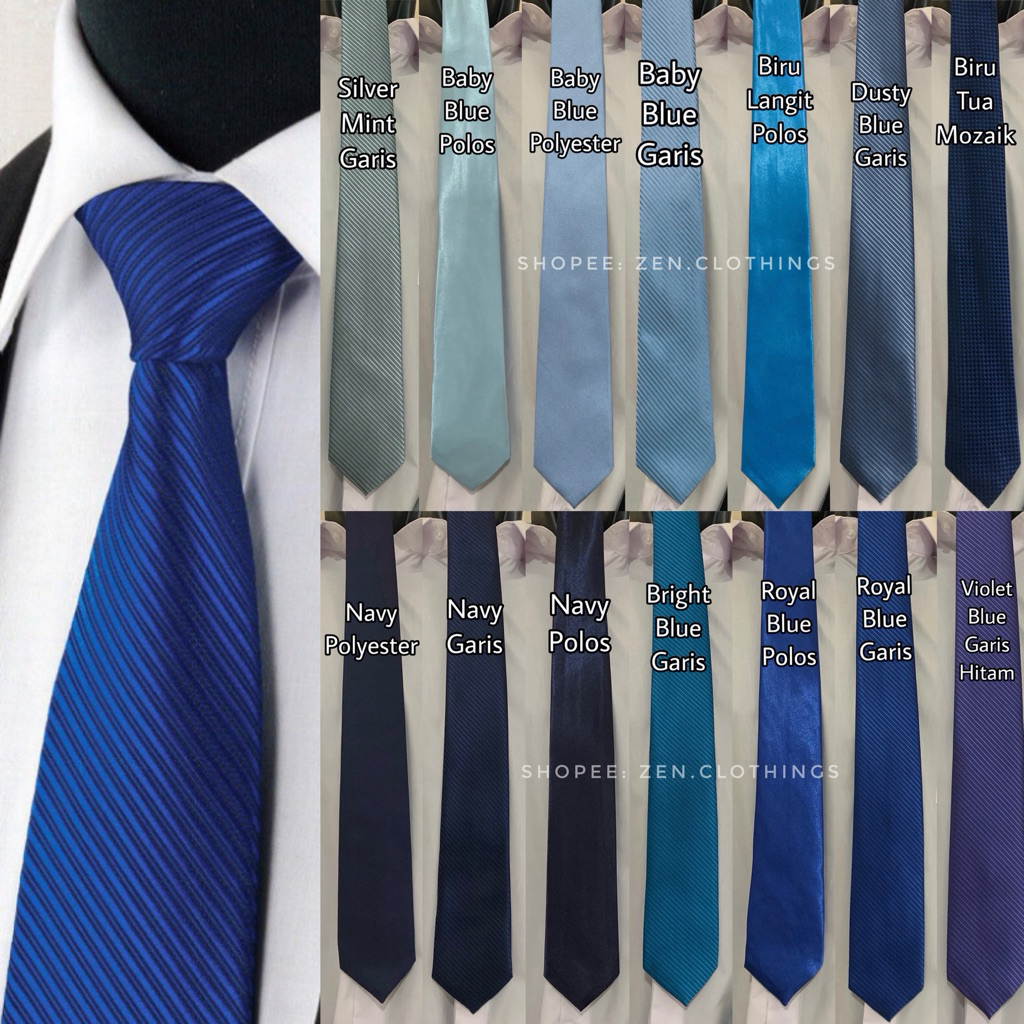 Dasi Pria Ikat Manual Warna Biru Muda Baby Terang Royal Blue Elektrik Toska Navy Dongker Tua Mint Du