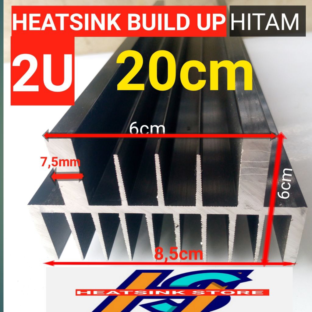 heatsink/ pendingin 2U warna hitam pnjg 20cm tebal 7.5 ml, by bandar power