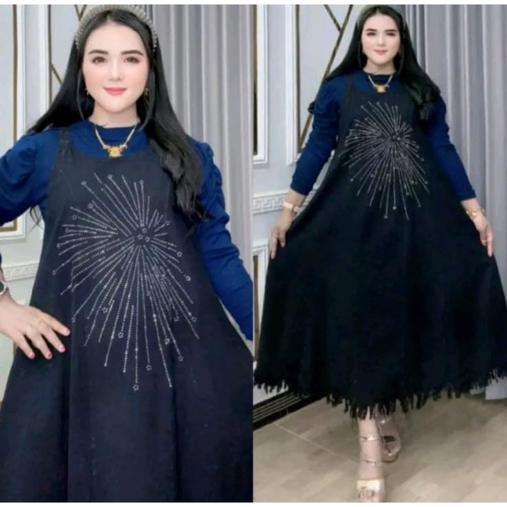 gamis overall jeans set Daleman kaos combed