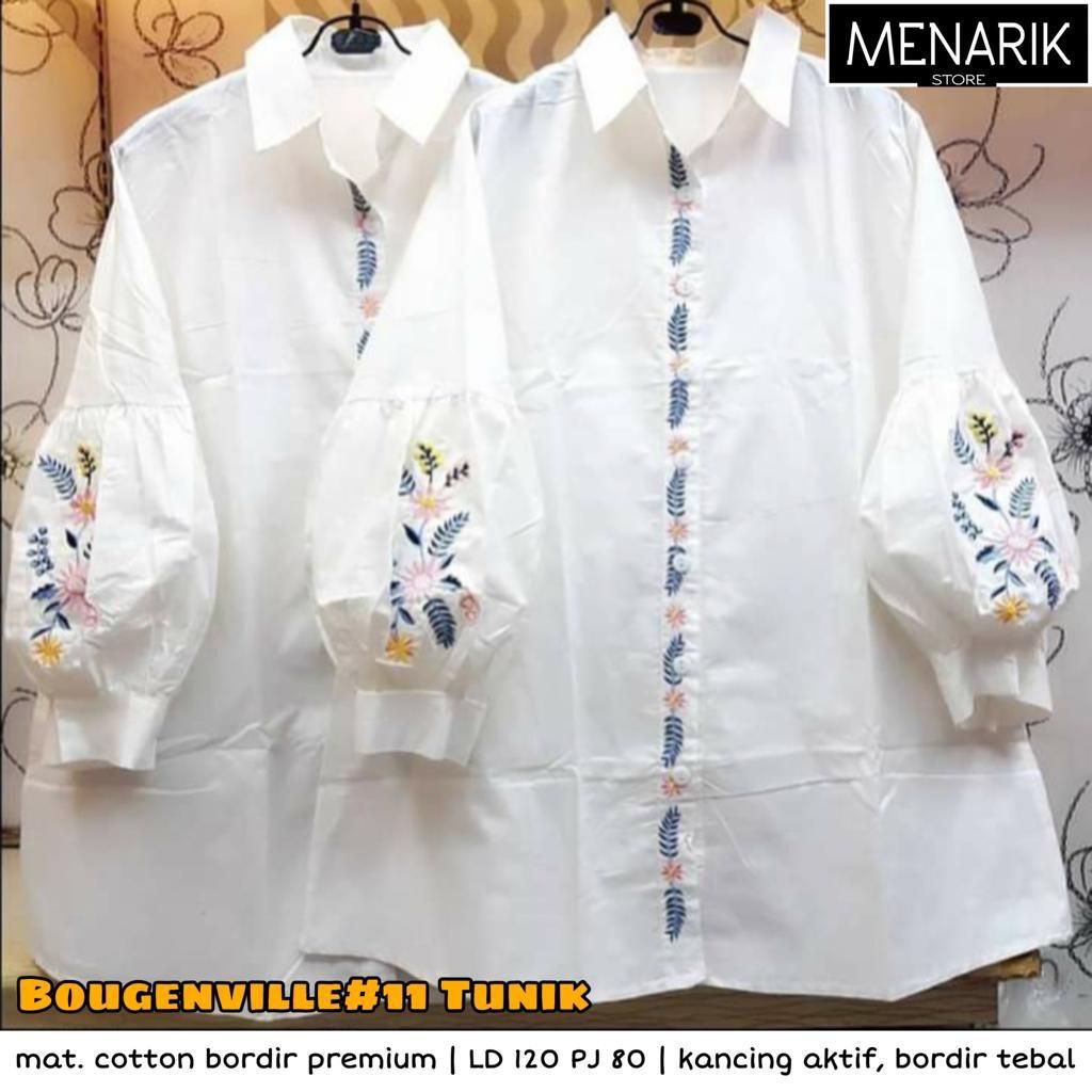 BOUGENVILLE#11 KEMEJA WANITA JUMBO LD 120 & LD130 -  ATASAN WANITA PUTIH BORDIR TERBARU BISA COD