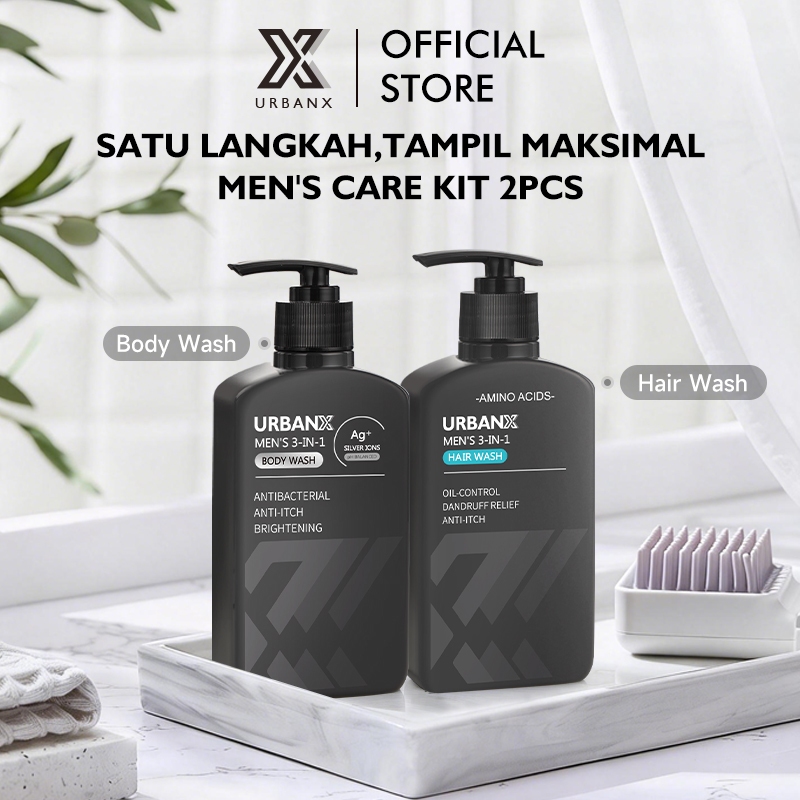 [Dapat 2] URBANX Men's Care kit Men Skincare Pria Paket Complete Ag+ SILVER IONS Body Wash 300ml + S