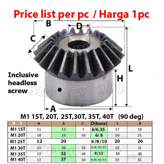 bevel gear M1 15T-40T 90 deg application