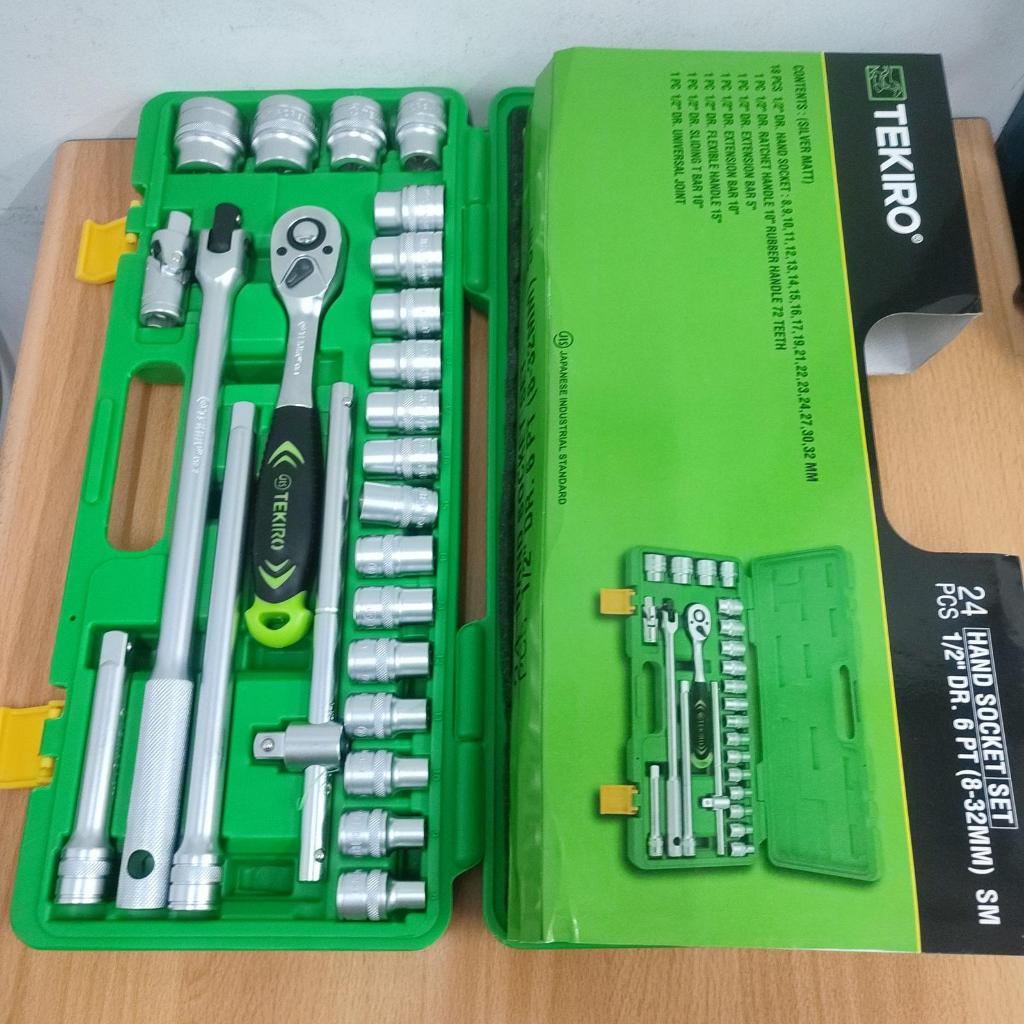 KUNCI SOK TEKIRO 24 PCS SOK SET 8 - 32 MM BOX PLASTIK - PLASTIK, 6PT BISA COD ( Lengkap Paket Bengke