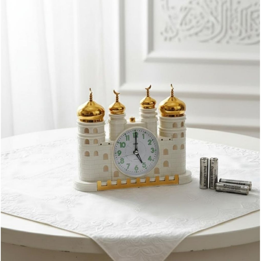 Weker Masjid Mini–Besar | Jam Alarm Meja Suara Azan Keras | Bonus Baterai