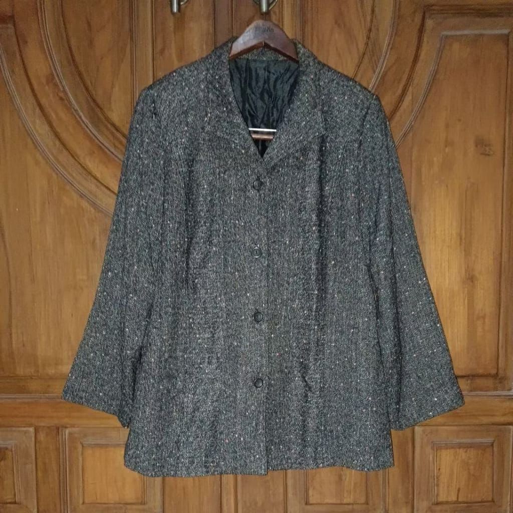 PRELOVED Blazer Jaket Wanita Hitam Oreo Motif Bintik Warna Bigsize LD 114