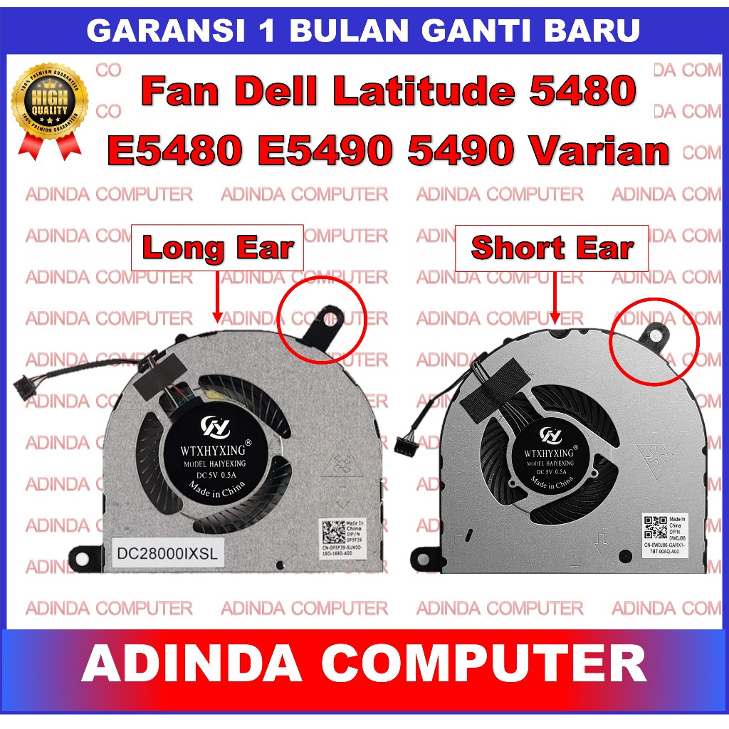 Fan Dell Latitude 5480 E5480 E5490 5490 E5491 5491 E5495 5495 Short Long Ear OEM