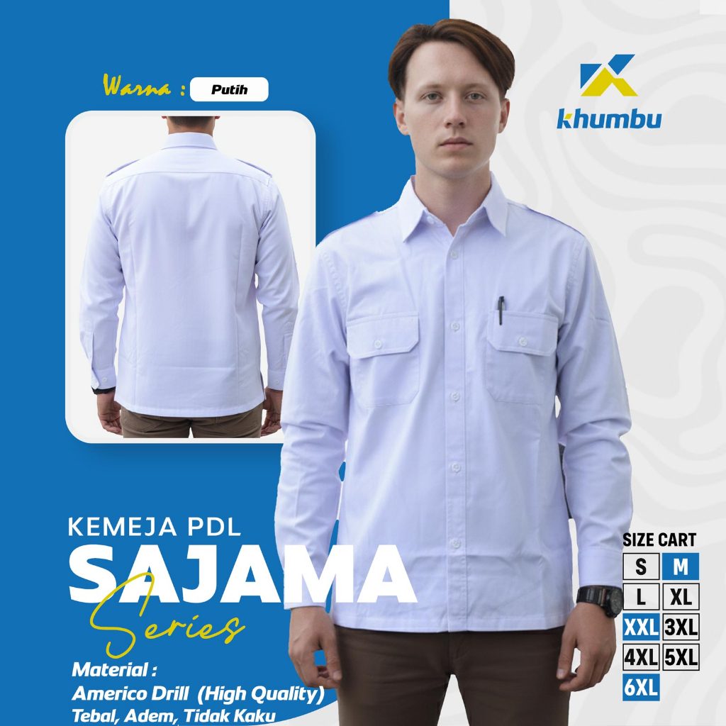 Kemeja Kerja PDH/PDL Lapangan Instansi Pemerintahan Sajama Series Warna PUTIH Kemeja Dinas Lapangan