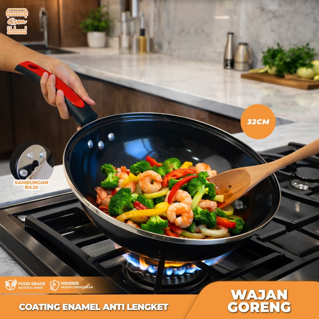GSM WAJAN ENAMEL GAGANG + KUPING WAJAN PENGGORENGAN ANTI PANAS ANTI LENGKET