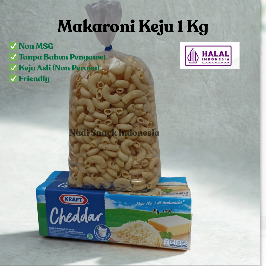 Makaroni Keju Kraft Cheddar 1KG - Cemilan Sehat & Bergizi, Halal, Tanpa Pengawet