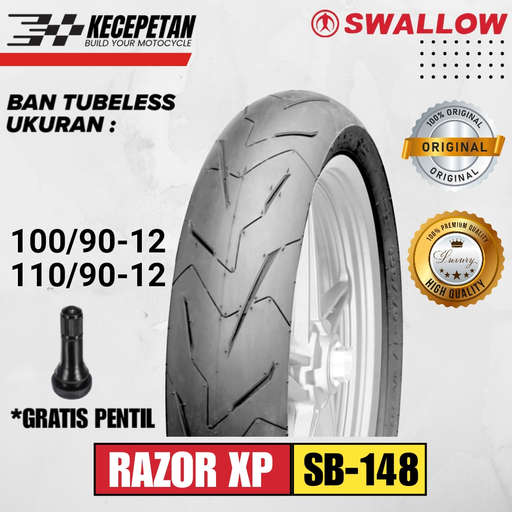 BAN SWALLOW RAZOR SB-148 BAN TUBELESS RACING PRO SERIES RING 12 UKURAN 100/90-12 | 110/90-12 BAN MAT