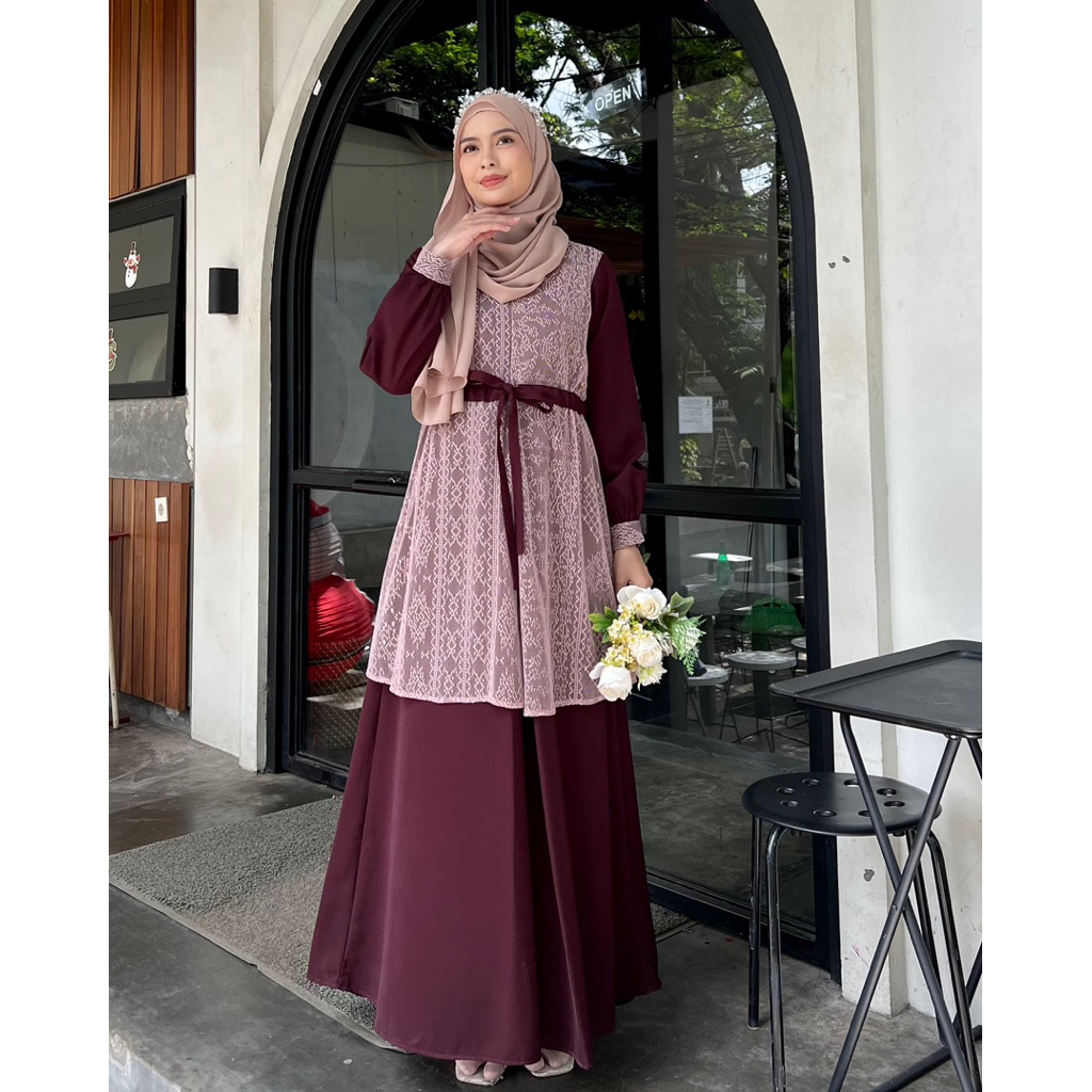 Elmiza - Leoni Dress Bahan Premium Safeena Platinum Mix Brukat Dress Muslimah Terbaru Lebaran Kondangan Adem Elegan Mewah