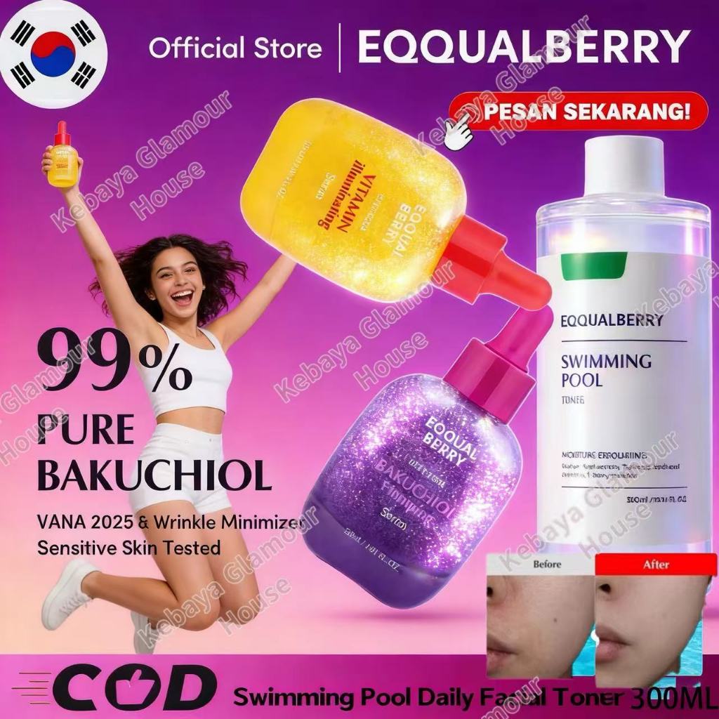 *COD ORI* EQQUALBERRY Swimming Pool Toner 300ml / EQQUALBERRY - BAKUCHIOL PLUMPING - VITAMIN ILLUMIN