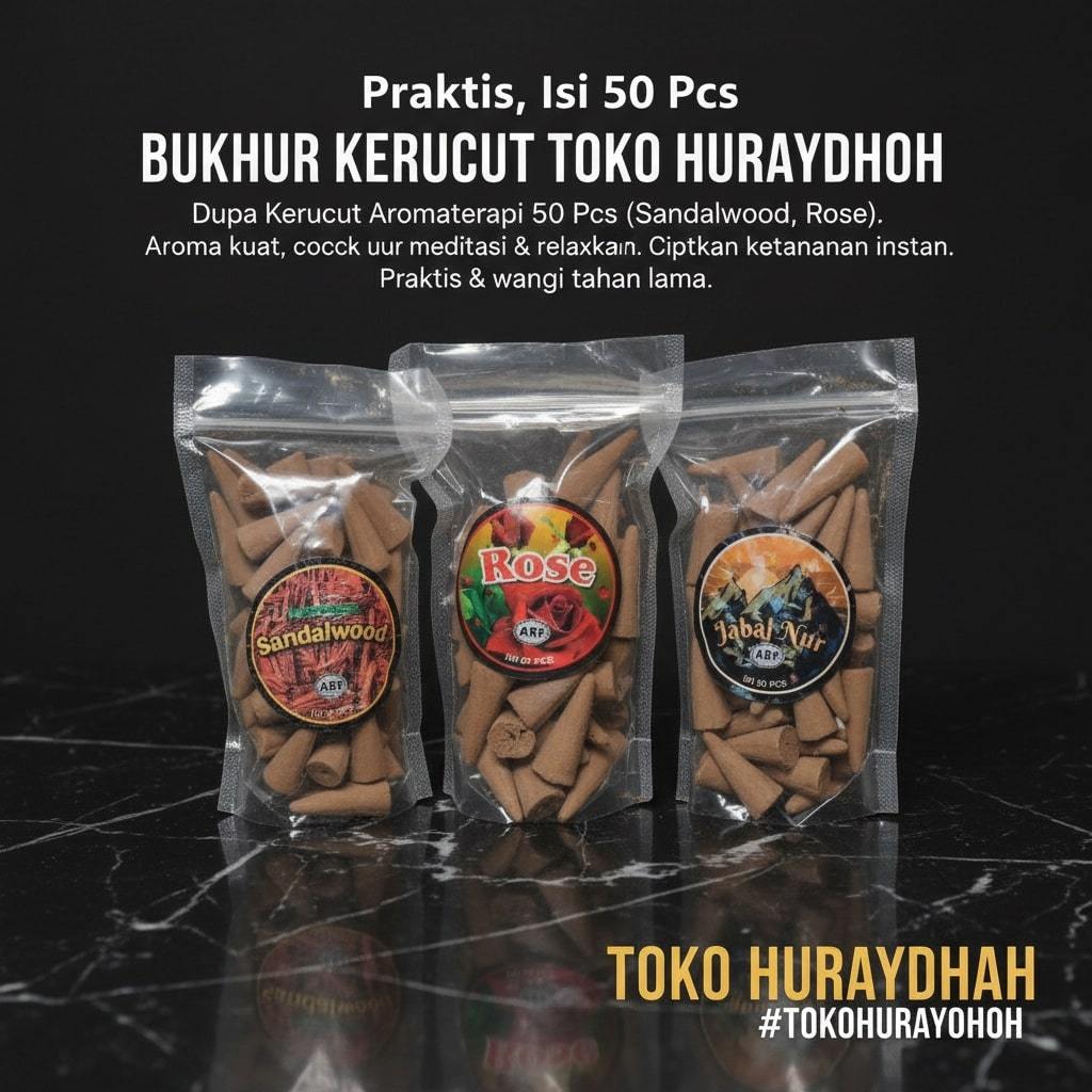 Dupa Kerucut Toko Huraydhoh Isi 50 - Pengharum Ruangan Meditasi & Relaksasi Bukhur Kerucut Wangi Ara