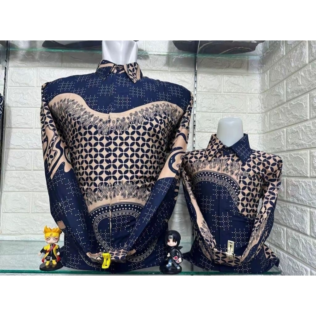 batik solo couple bapak+anak navy cream