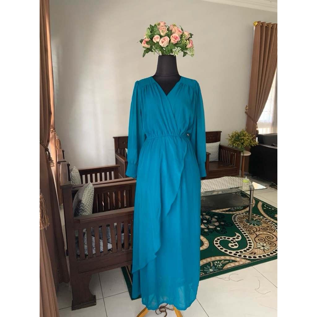 [preloved] gamis warna hijau tosca bahan ceruti adem