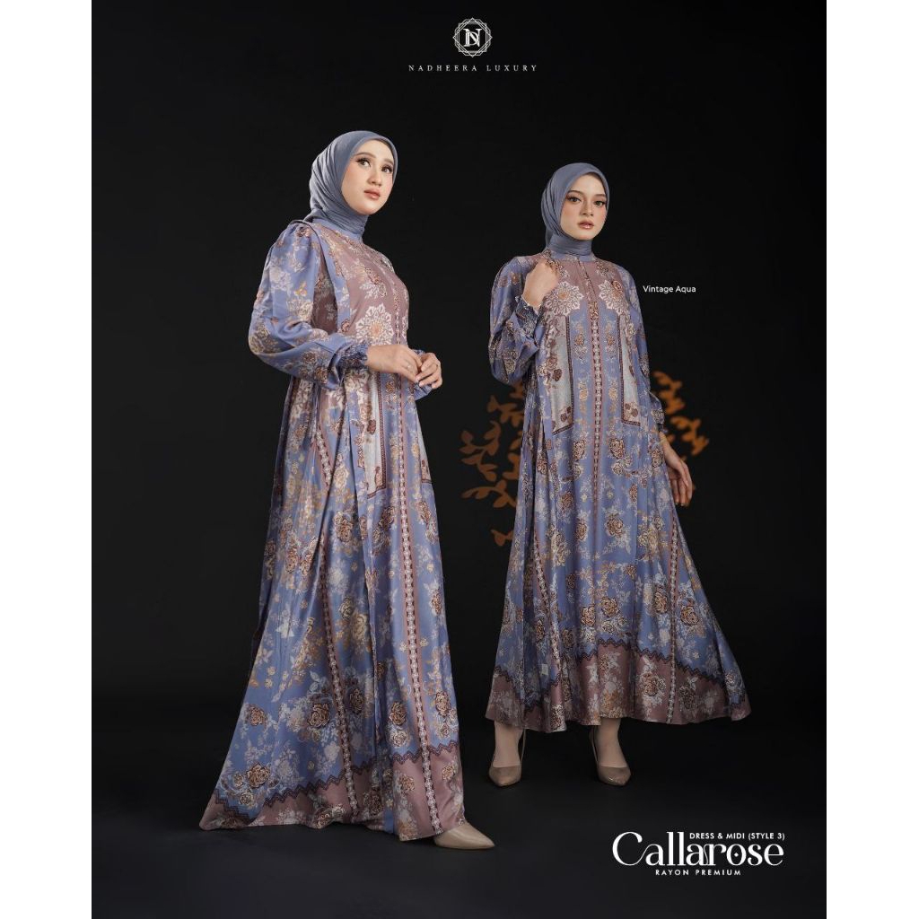 CALLAROSE STYLE 3 DRESS & MIDI SERIES TERBARU NADHEERA LUXURY•GAMIS LEBARAN KONDANGAN MEWAH CANTIK N