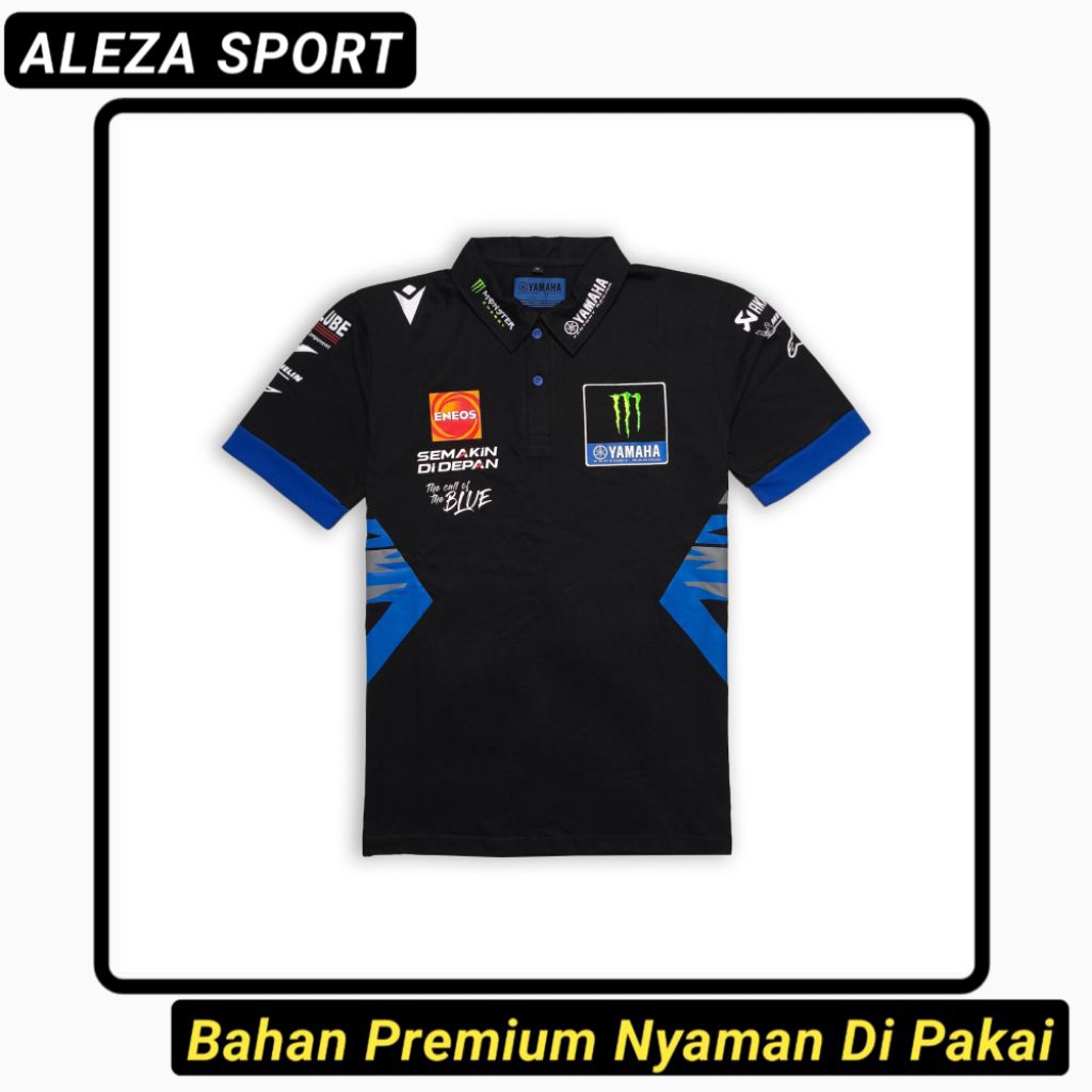 Kaos Polo Kerah F1 Lengan Pendek Biru Hitam Premium
