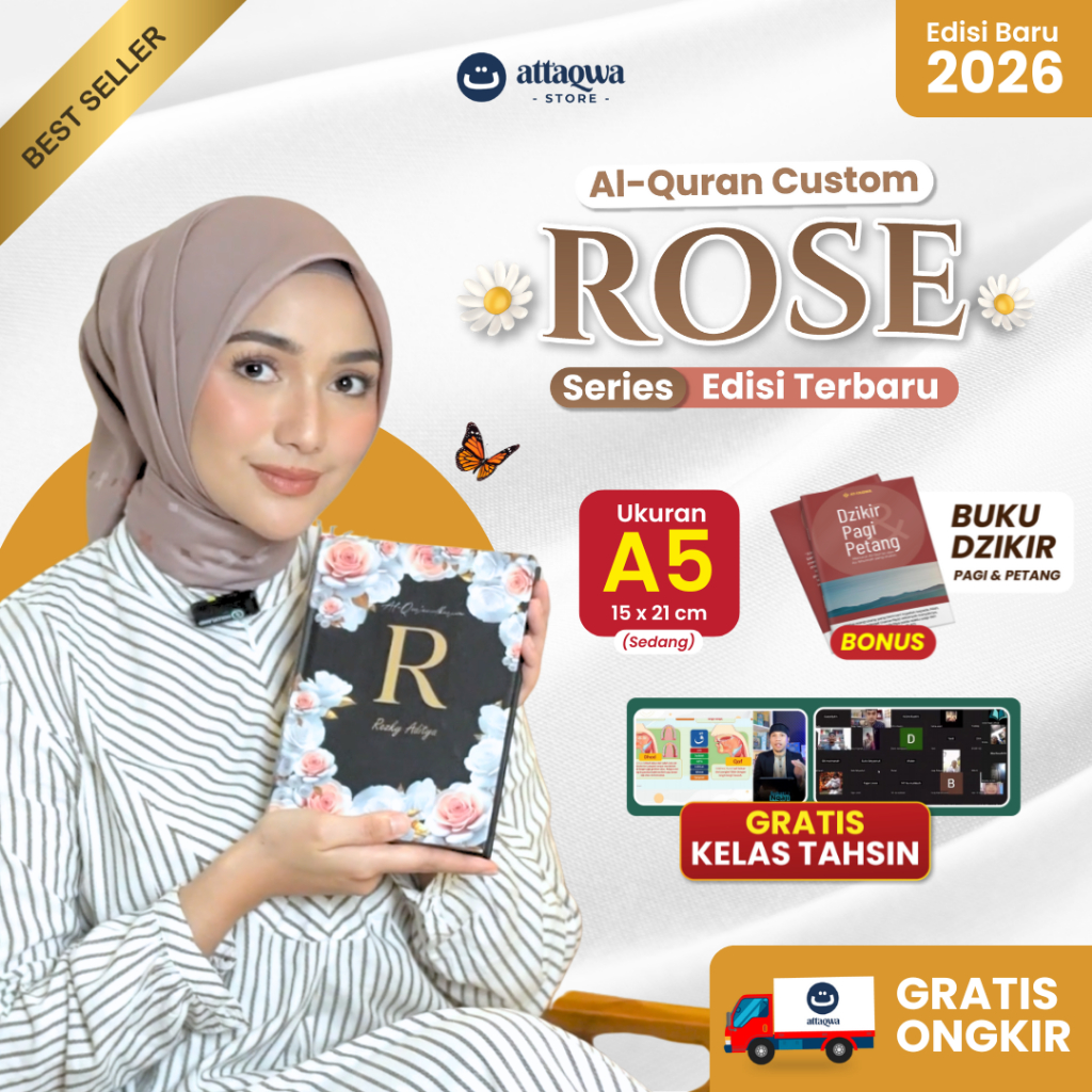 Al Qur’an Rose Series A5 | Custom Nama | Desain Elegan & Hadiah Spesial | Edisi terbaru 2025
