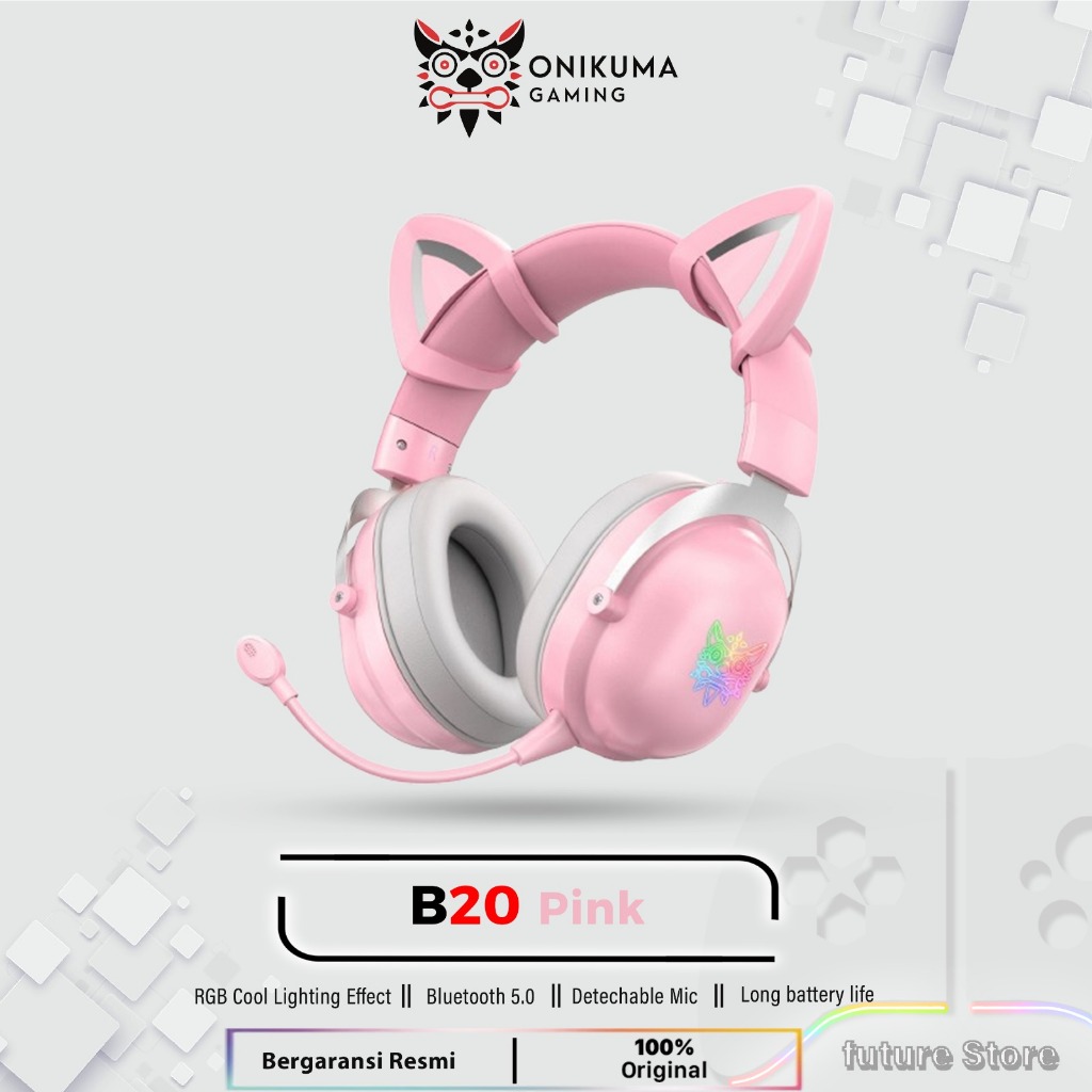 Headset Gaming ONIKUMA B20 Pink Wireless Bluetooth Support HP PC-Pink Headset Music Gaming-Wireless 