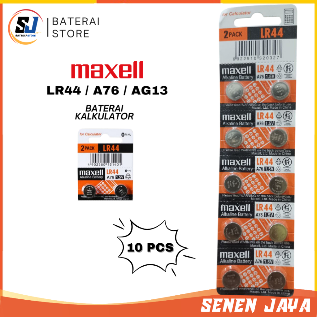LR44 Maxell  Baterai Kalkulator Casio L1154 Laser Mainan Anak batre LR44