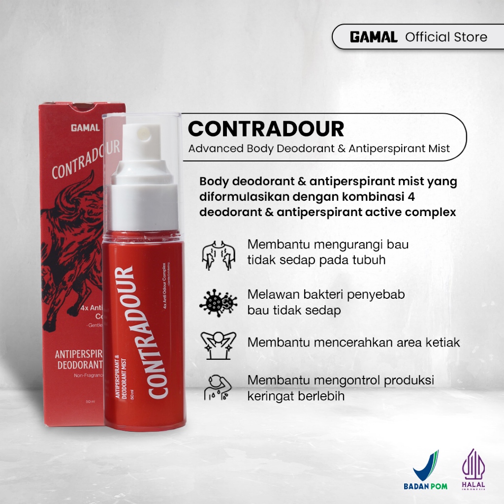 GAMAL | Contradour | 50ml | Deodorant & Antiperspirant mist | Mencegah keringat berlebih dan bau bad