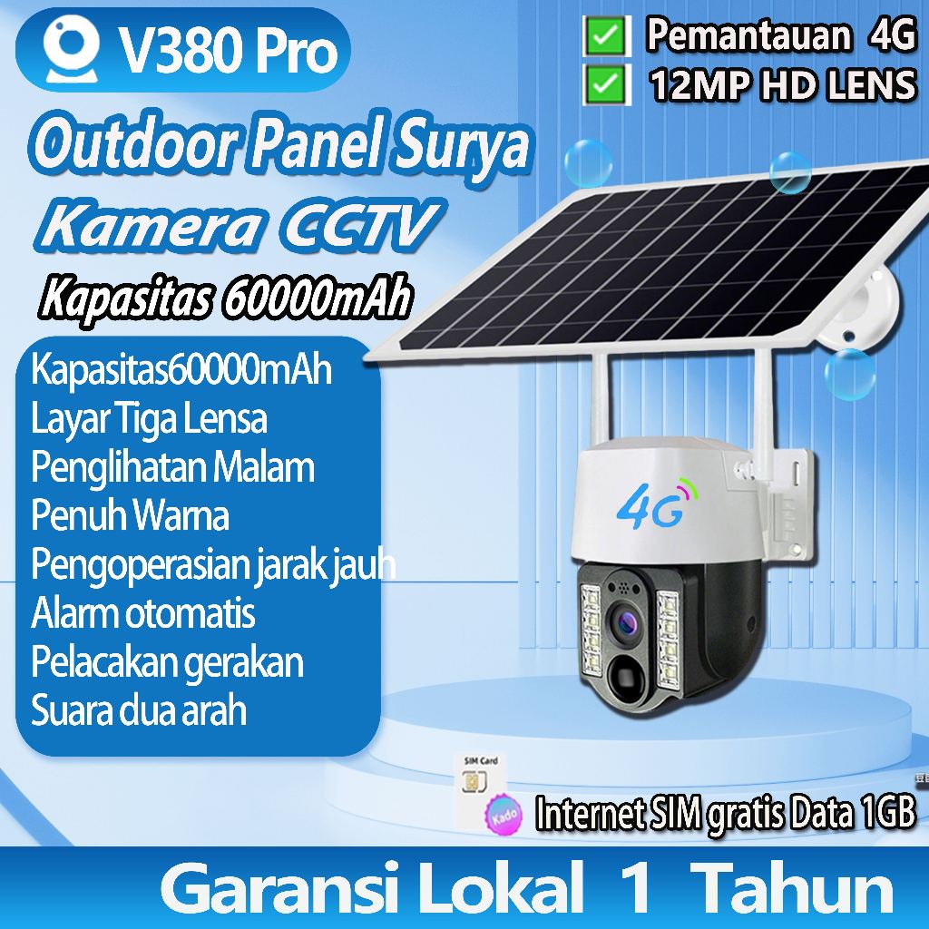 V380 Pro 4G WIFI Kamera CCTV Luar Ruangan 5MP HD Tenaga Surya Nirkabel PIR Baterai Daya Rendah
