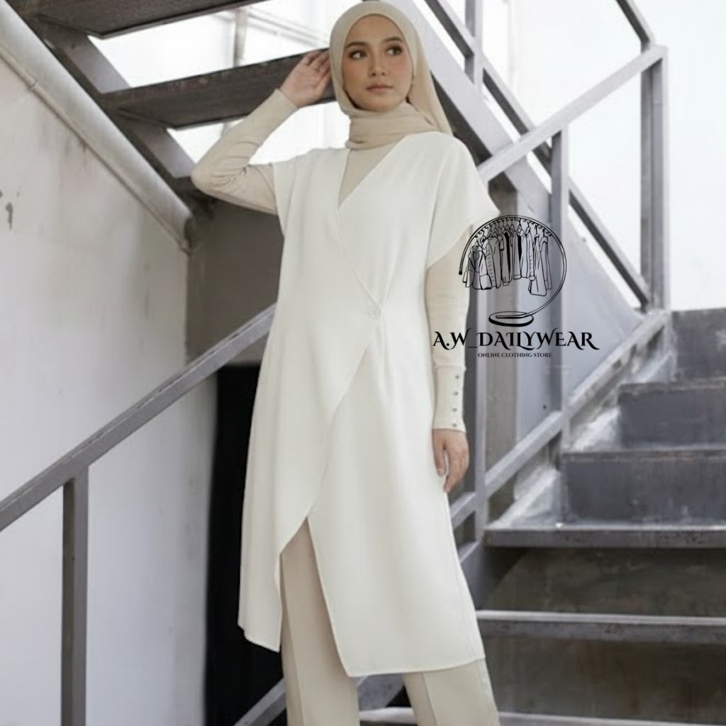 Zalea Long Tunik Shakila Premium Outer Tunik Tanpa Lengan Elegan