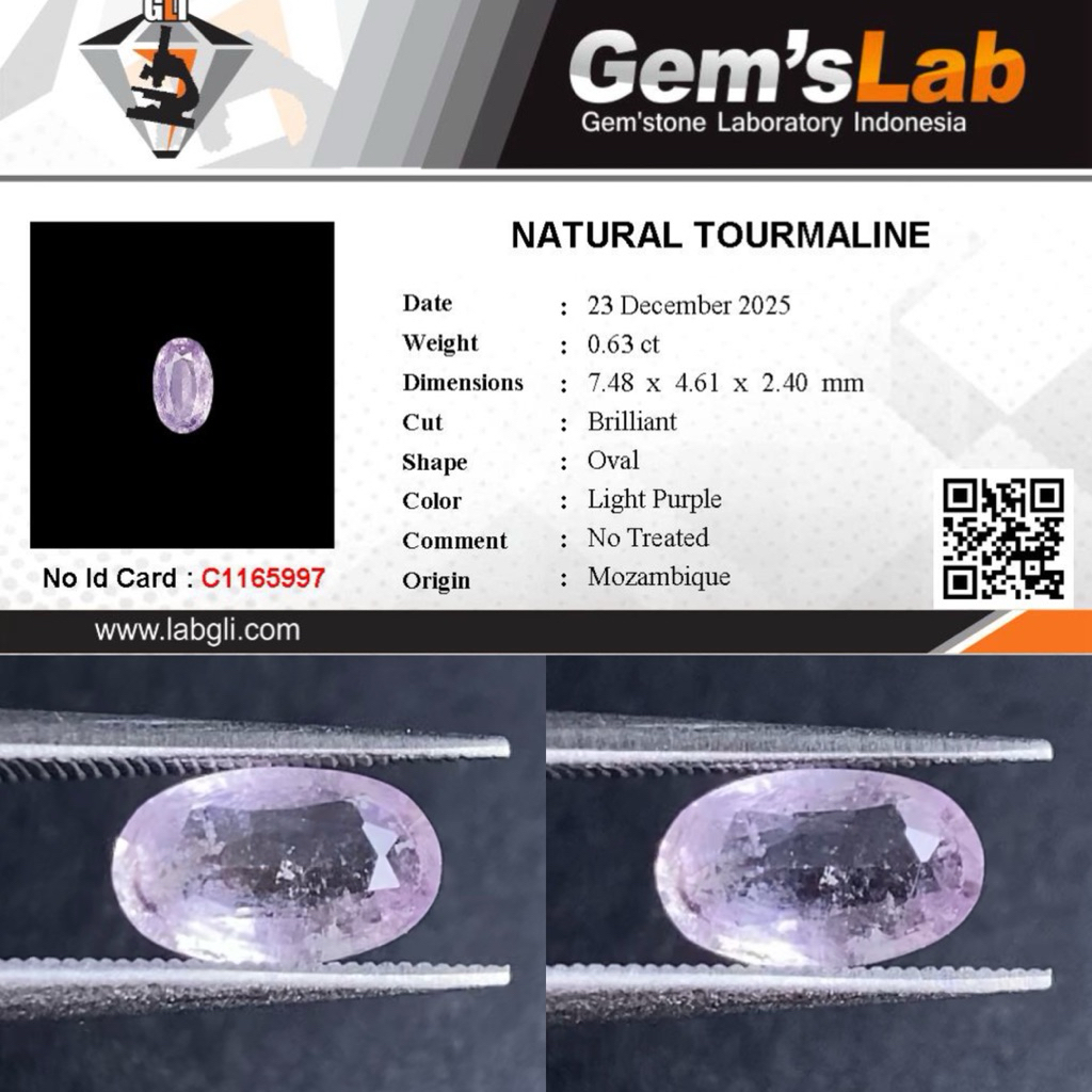 0,63 cts Natural Siberite Tourmaline origin Mozambique No Treatment Memo GLI