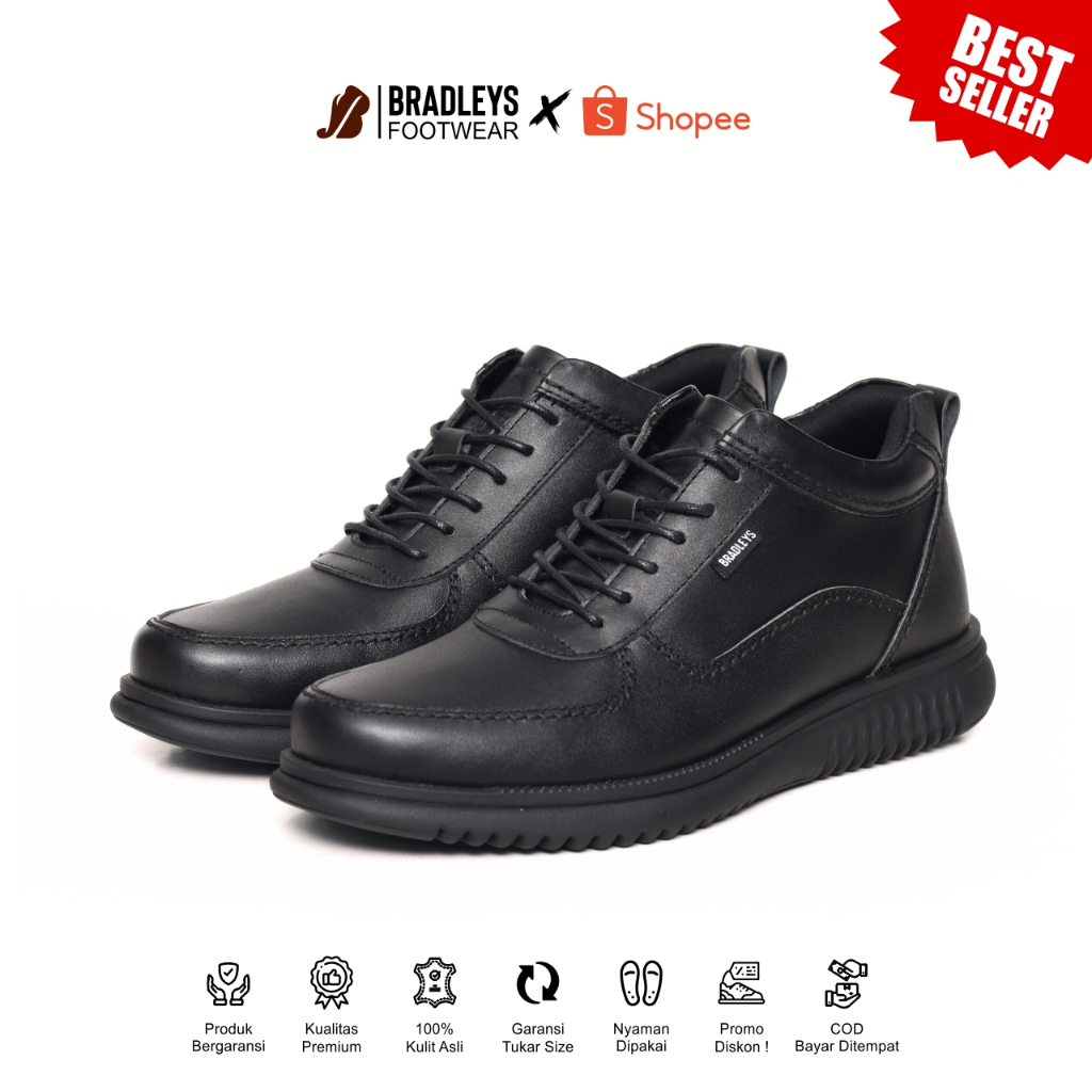 Bradleys Hero TL Black Granica - Sepatu Kulit Formal Kasual Semi Boots Sneakers Formal Pria