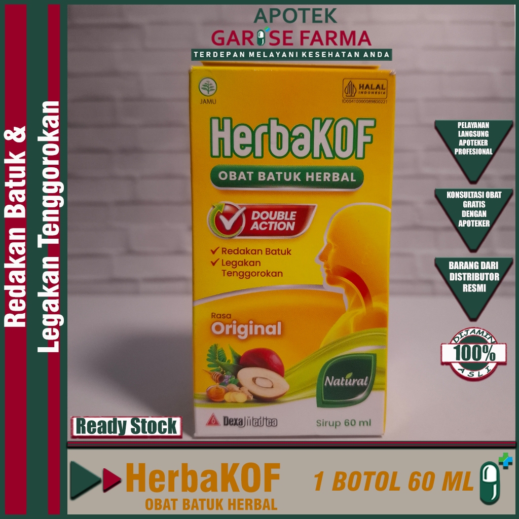 HERBAKOF SIRUP OBAT BATUK HERBAL 60 mL || Sirup Herbal Anak Dewasa Meredakan Tenggorakan Gatal Kerin