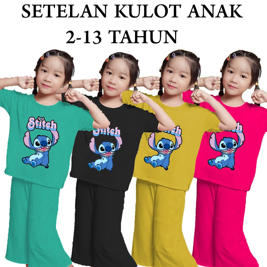 MOTIF STITCH SETELAN BAJU SANTAI KULOT ANAK PEREMPUAN UMUR 3-13 TAHUN TERNYAMAN TERVIRAL