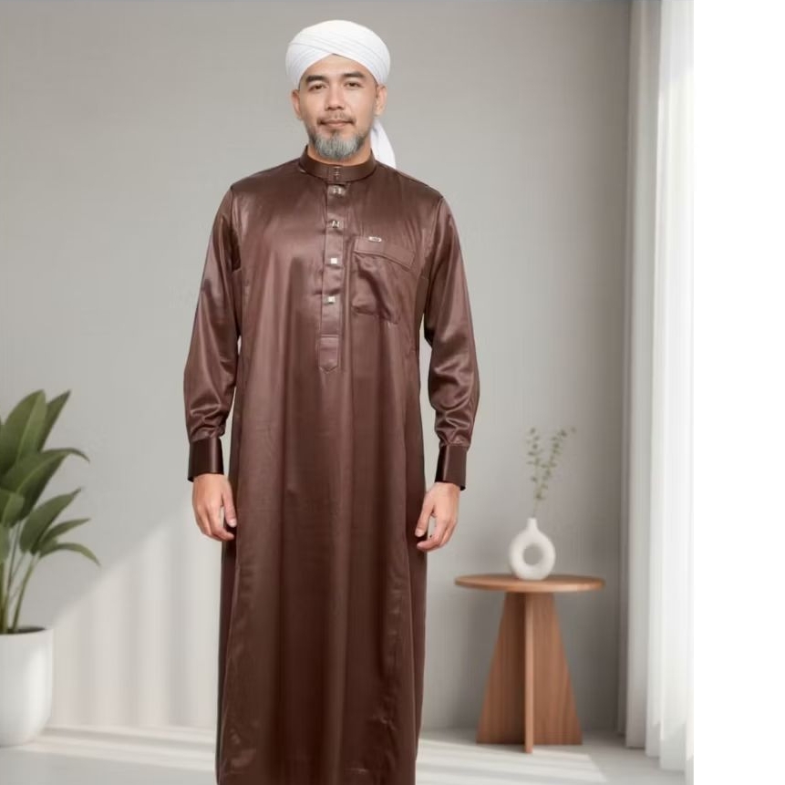 COD/Gamis Coklat Tua/Gamis Lengan Panjang/Gamis Premium/Gamis terbaru/Gamis Poliester/Manset