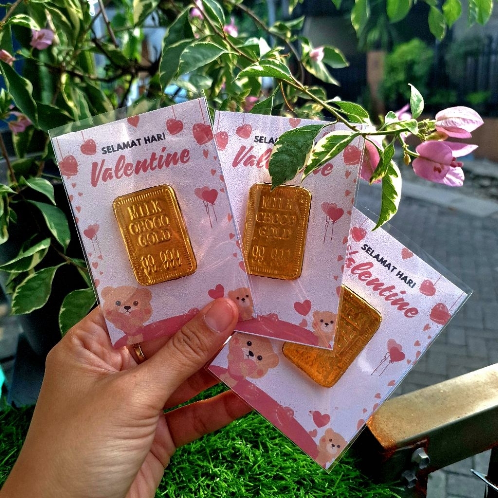 GIFT CARD VALENTINE HADIAH GIFT COKLAT EMAS BATANGAN PUSAN