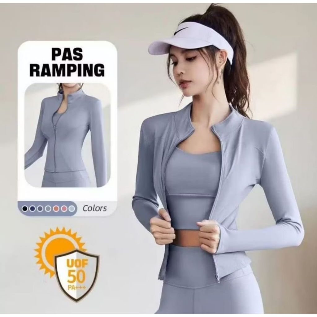 Jaket Slim fit Jaket Olahraga Wanita Lengan Panjang Jaket Anti UV UPF+50