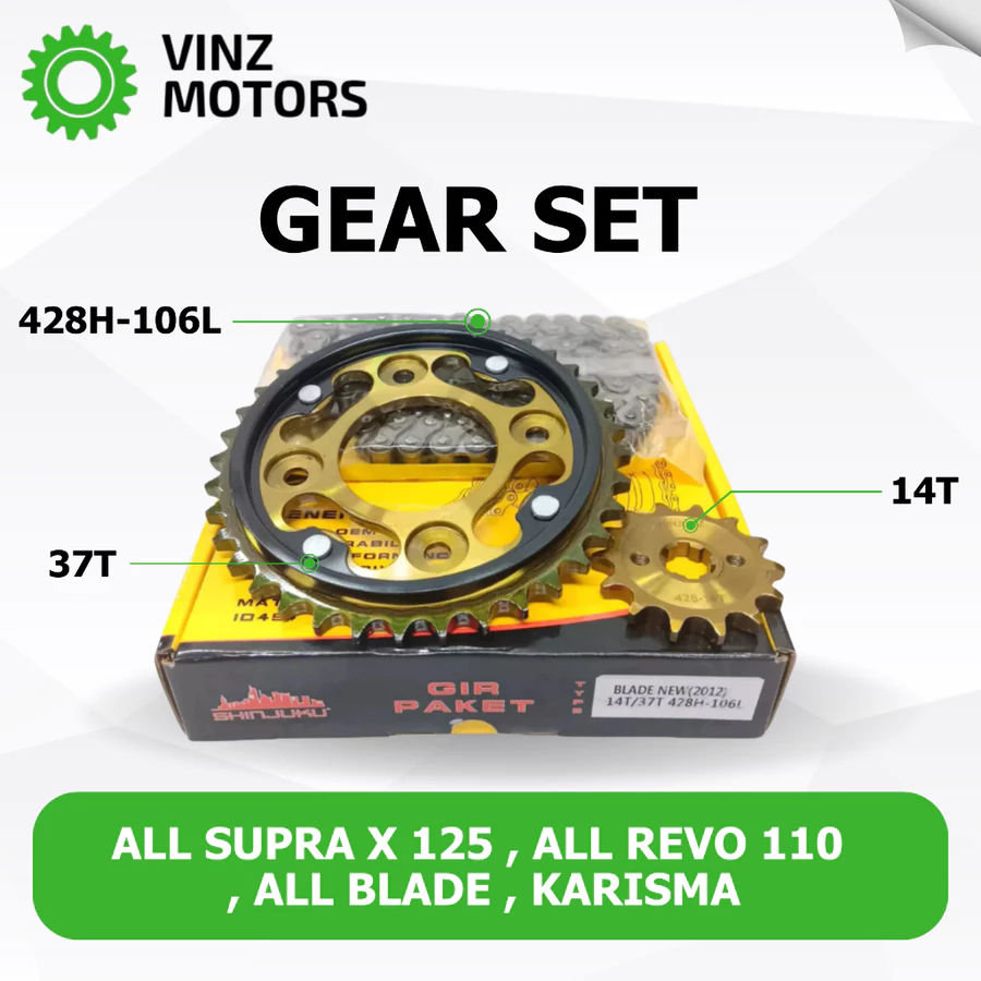 [14T/37T] GEAR / GIR SET PAKET SEPUH 14T 37T BLADE NEW - SUPRA X 125 KARBU / INJEKSI - REVO FIT FI /