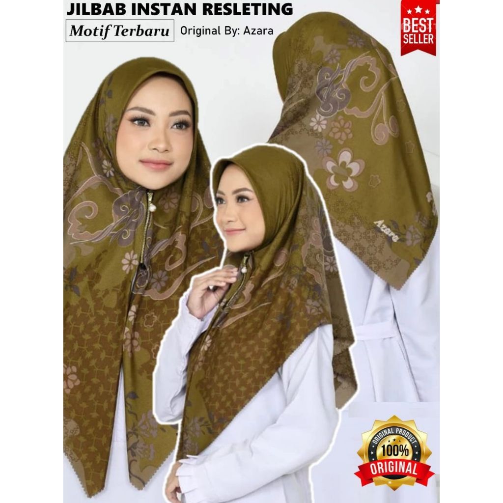 Hijab Instan Ziper Resleting Motif Bunga Bahan Voal Premium Terbaru