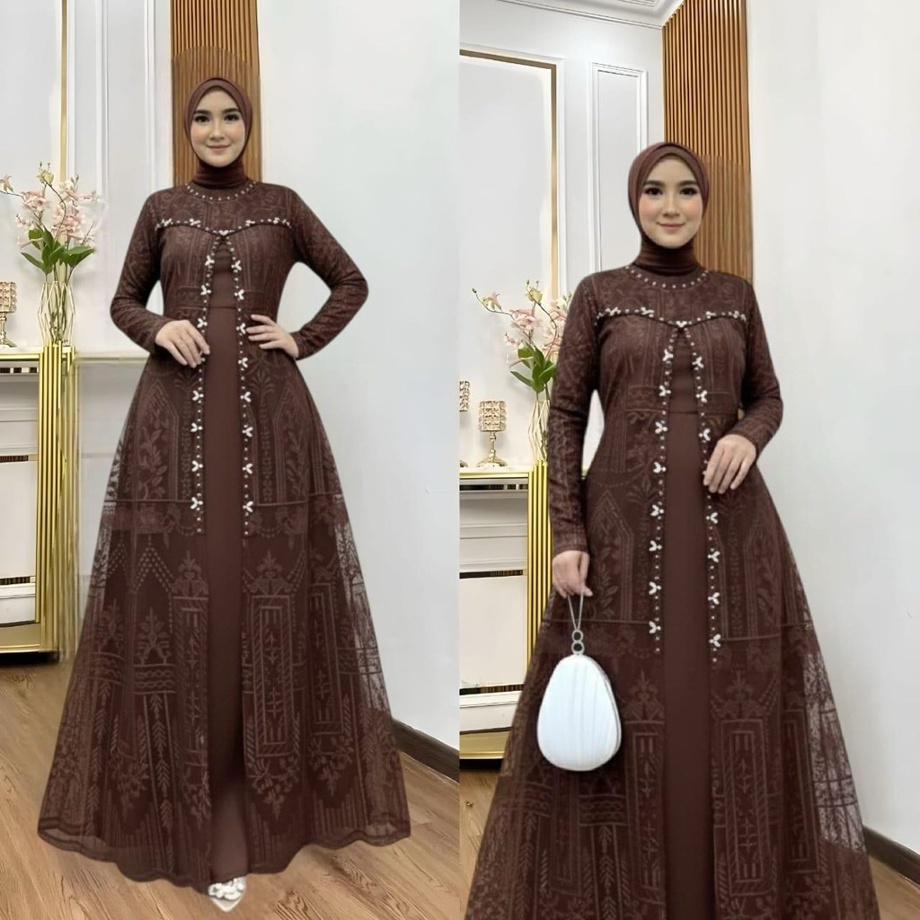 GAMIS DRESS LIODRA TERBARU 2026 M L XL XXL XXXL JUMBO GAMIS PESTA TILE MUTIARA BORDIR SATIN MUSLIM M