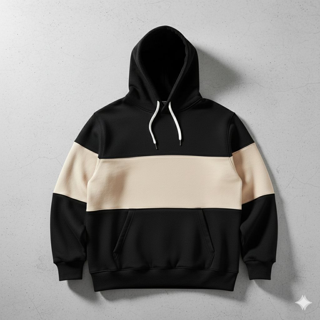 Jaket Hoodie Polos Kombinasi Hitam Cream Hitam | Hoodie Premium Couple Pria Wanita Keren Kekinian Bi